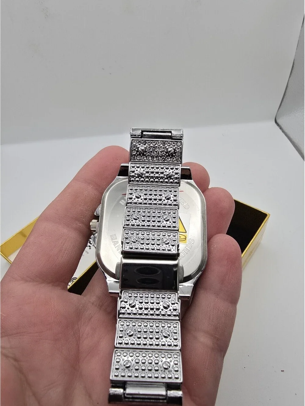 Mens Silver Tone Iced Out Square Watch Roman Dial Crystal Bezel New In Box